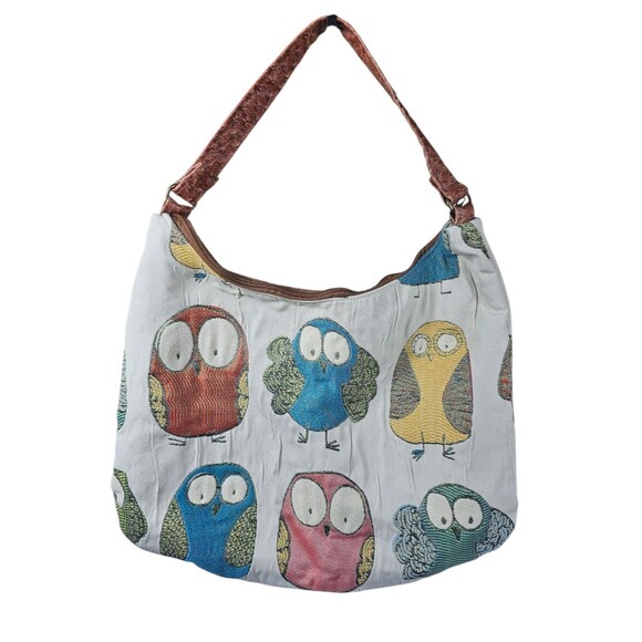 Emalee Designs Large Owl Print Shoulder Purse Art Deco HOBO Large Bag.